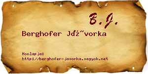 Berghofer Jávorka névjegykártya
